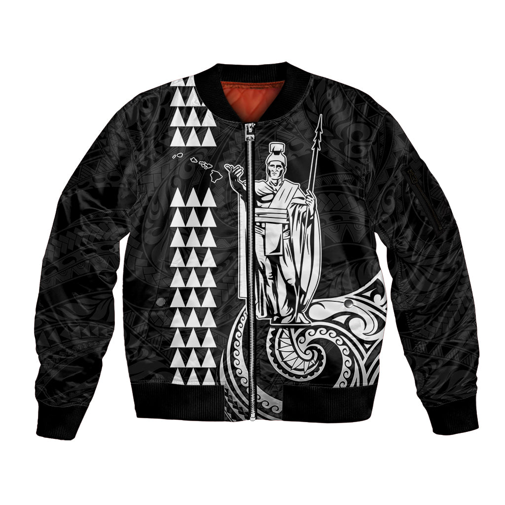 Custom Hawaii Sleeve Zip Bomber Jacket King Kamehameha - White LT9 Unisex White - Polynesian Pride
