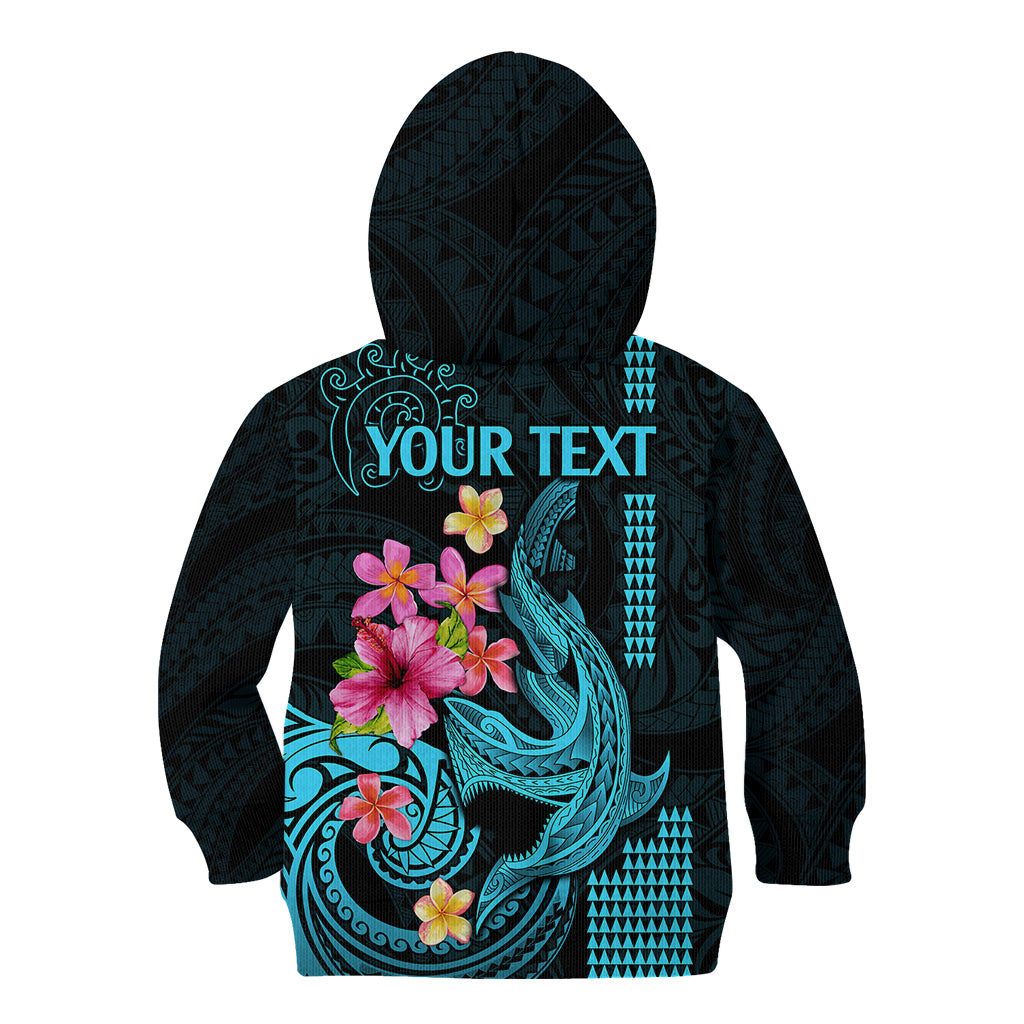 Custom Polynesian Kid Hoodie Hawaiian Warriors with Tribal Shark Tattoos - Blue LT9 - Polynesian Pride