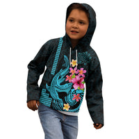 Custom Polynesian Kid Hoodie Hawaiian Warriors with Tribal Shark Tattoos - Blue LT9 - Polynesian Pride