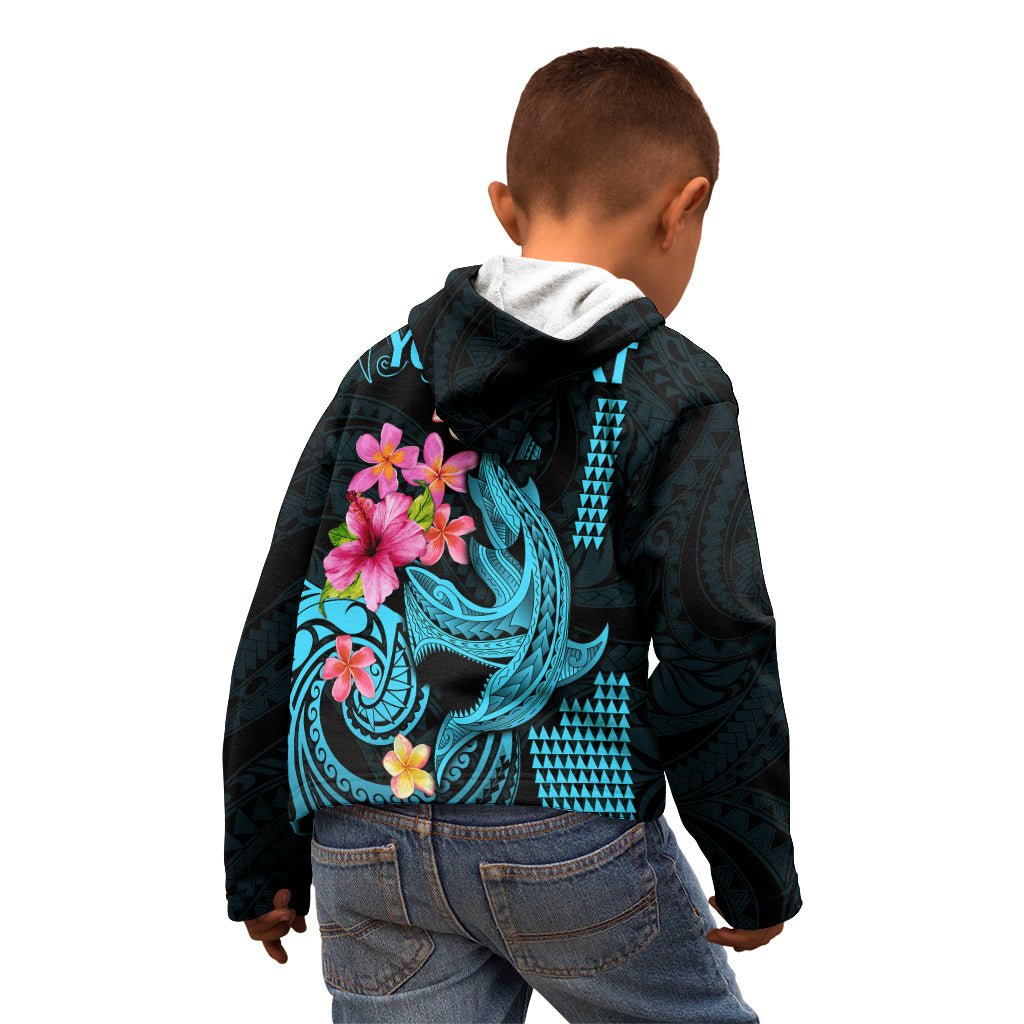 Custom Polynesian Kid Hoodie Hawaiian Warriors with Tribal Shark Tattoos - Blue LT9 - Polynesian Pride