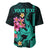 Custom Polynesian Baseball Jersey Hawaiian Warriors with Tribal Shark Tattoos - Turquoise LT9 - Polynesian Pride