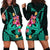 Custom Polynesian Hoodie Dress Hawaiian Warriors with Tribal Shark Tattoos - Turquoise LT9 - Polynesian Pride