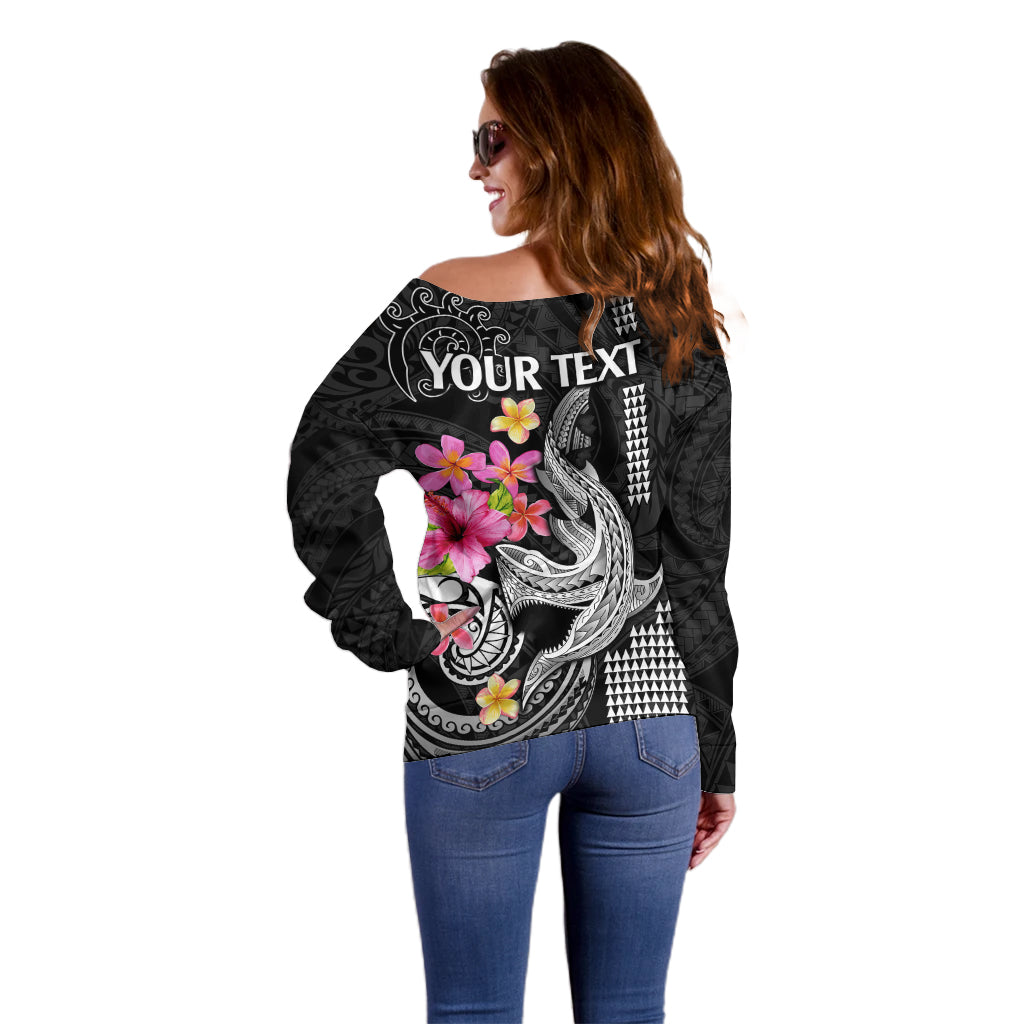 Custom Polynesian Off Shoulder Sweater Hawaiian Warriors with Tribal Shark Tattoos - White LT9 - Polynesian Pride