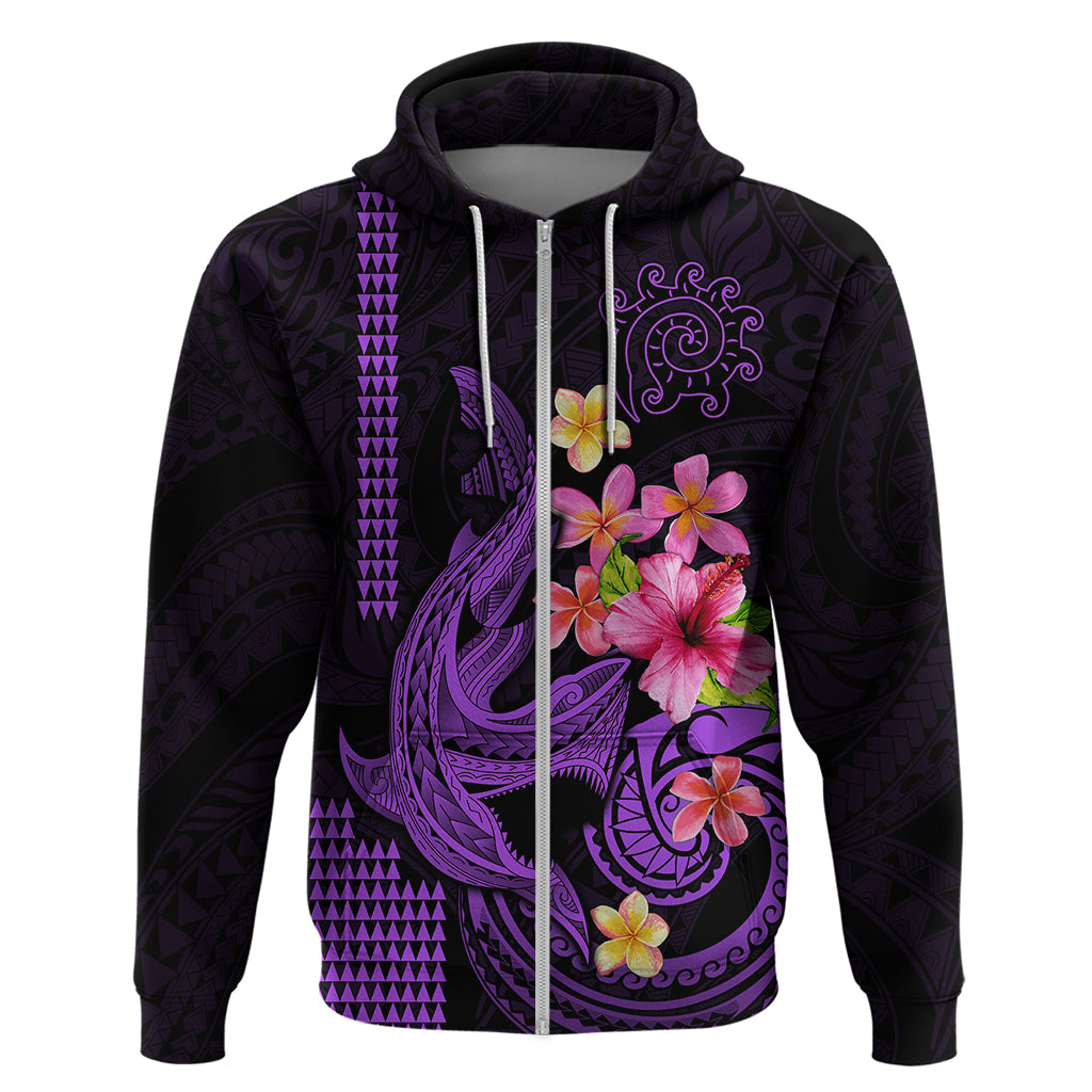 Custom Polynesian Hoodie Hawaiian Warriors with Tribal Shark Tattoos Purple LT9 Zip Hoodie Purple - Polynesian Pride