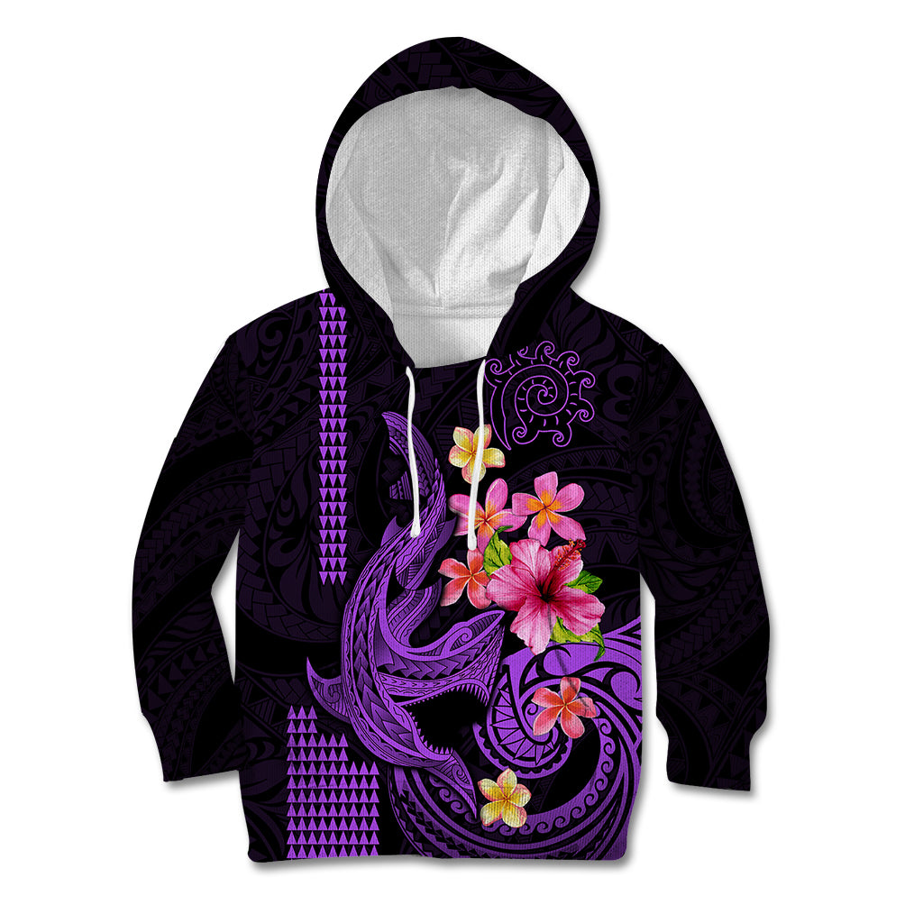 Custom Polynesian Kid Hoodie Hawaiian Warriors with Tribal Shark Tattoos - Purple LT9 Purple - Polynesian Pride