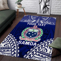 Personalised Samoa Coat Of Arms Area Rug With Polynesian Pattern Version LT9 Blue - Polynesian Pride