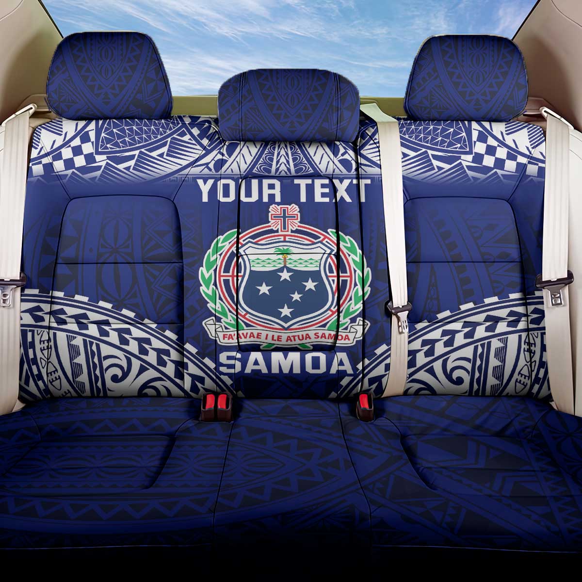 Personalised Samoa Coat Of Arms Back Car Seat Cover With Polynesian Pattern Version LT9 One Size Blue - Polynesian Pride