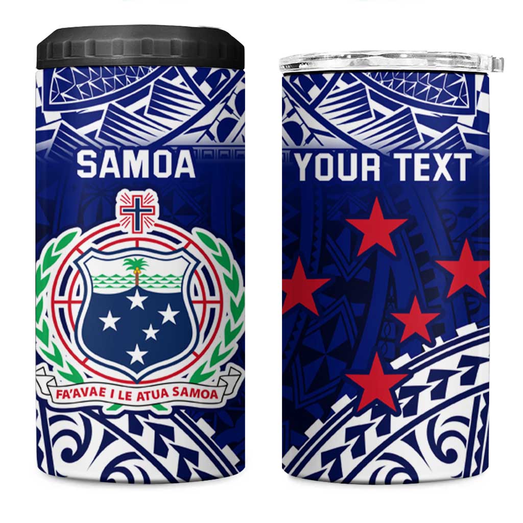 Personalised Samoa Coat Of Arms 4 in 1 Can Cooler Tumbler With Polynesian Pattern Version LT9 One Size: 16 oz Blue - Polynesian Pride