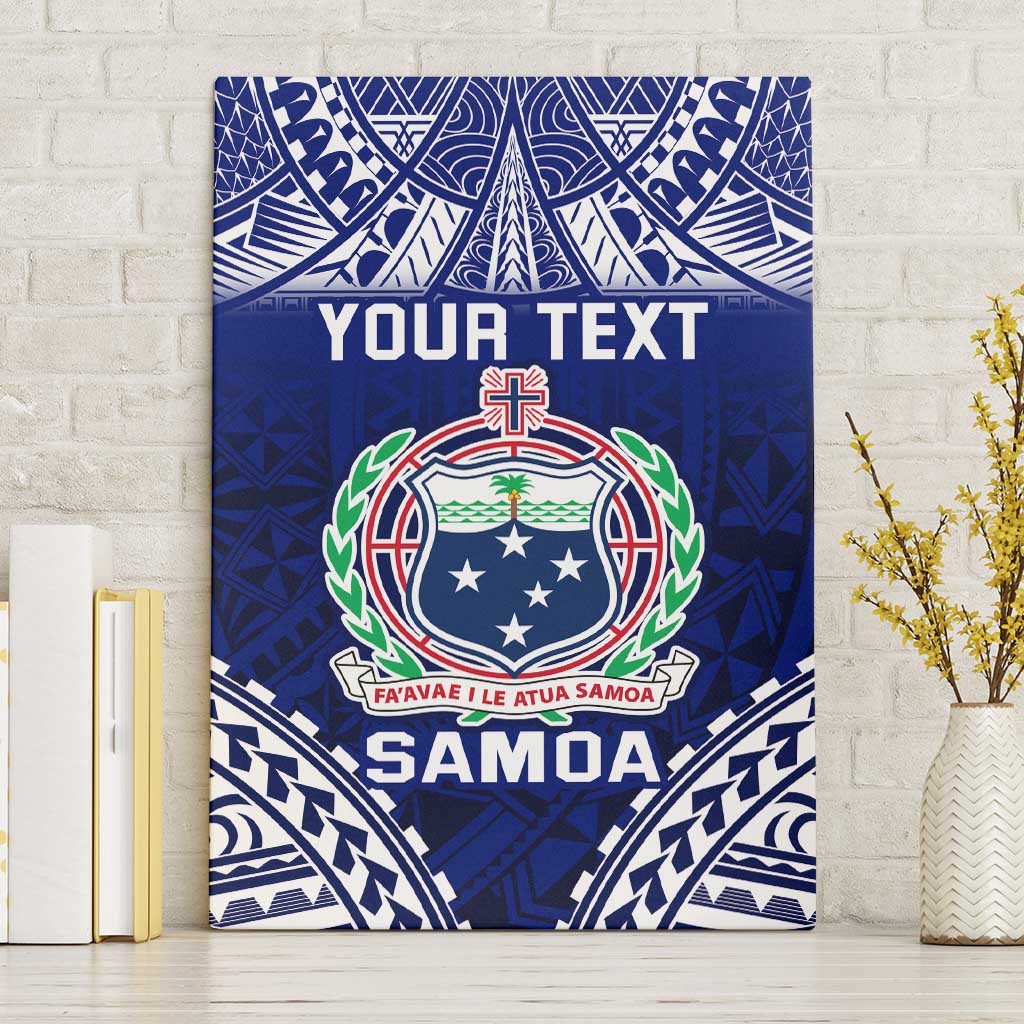 Personalised Samoa Coat Of Arms Canvas Wall Art With Polynesian Pattern Version LT9 Without Frame Blue - Polynesian Pride