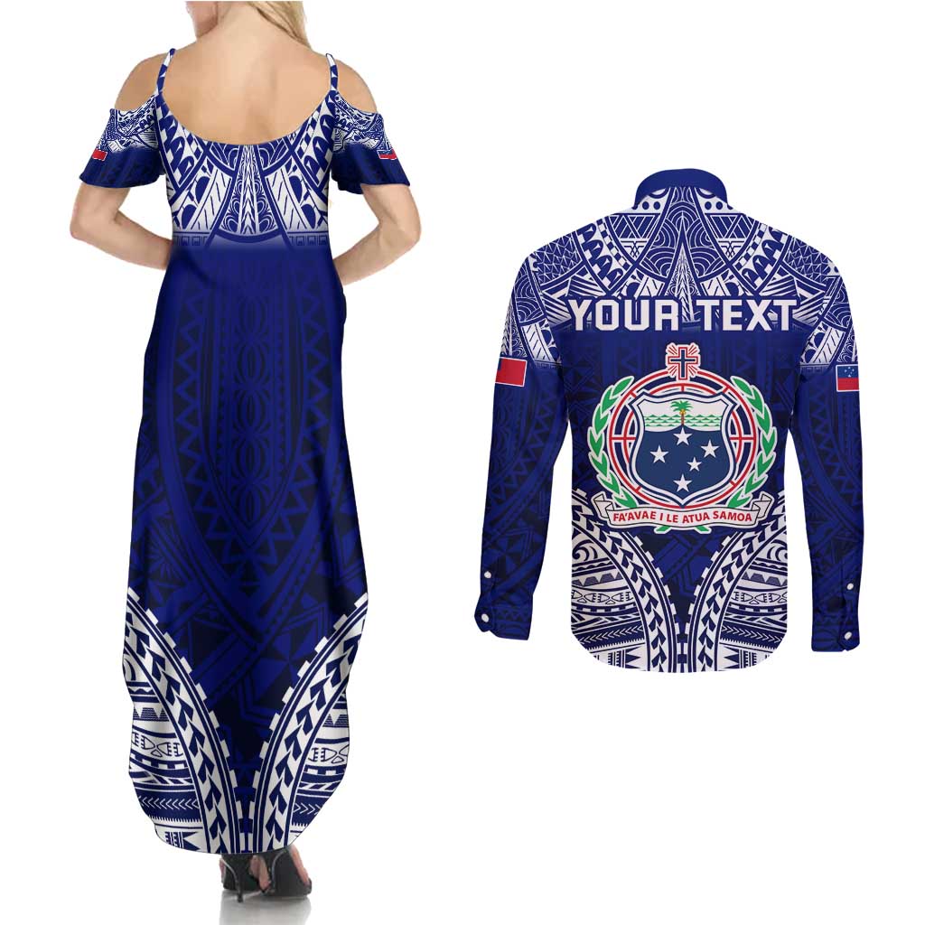 Personalised Samoa Coat Of Arms Couples Matching Summer Maxi Dress and Long Sleeve Button Shirt With Polynesian Pattern Version LT9 - Polynesian Pride