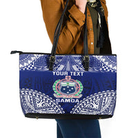 Personalised Samoa Coat Of Arms Leather Tote Bag With Polynesian Pattern Version LT9 - Polynesian Pride