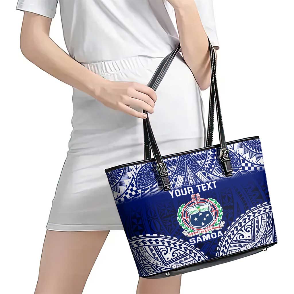 Personalised Samoa Coat Of Arms Leather Tote Bag With Polynesian Pattern Version LT9 - Polynesian Pride
