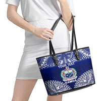 Personalised Samoa Coat Of Arms Leather Tote Bag With Polynesian Pattern Version LT9 - Polynesian Pride