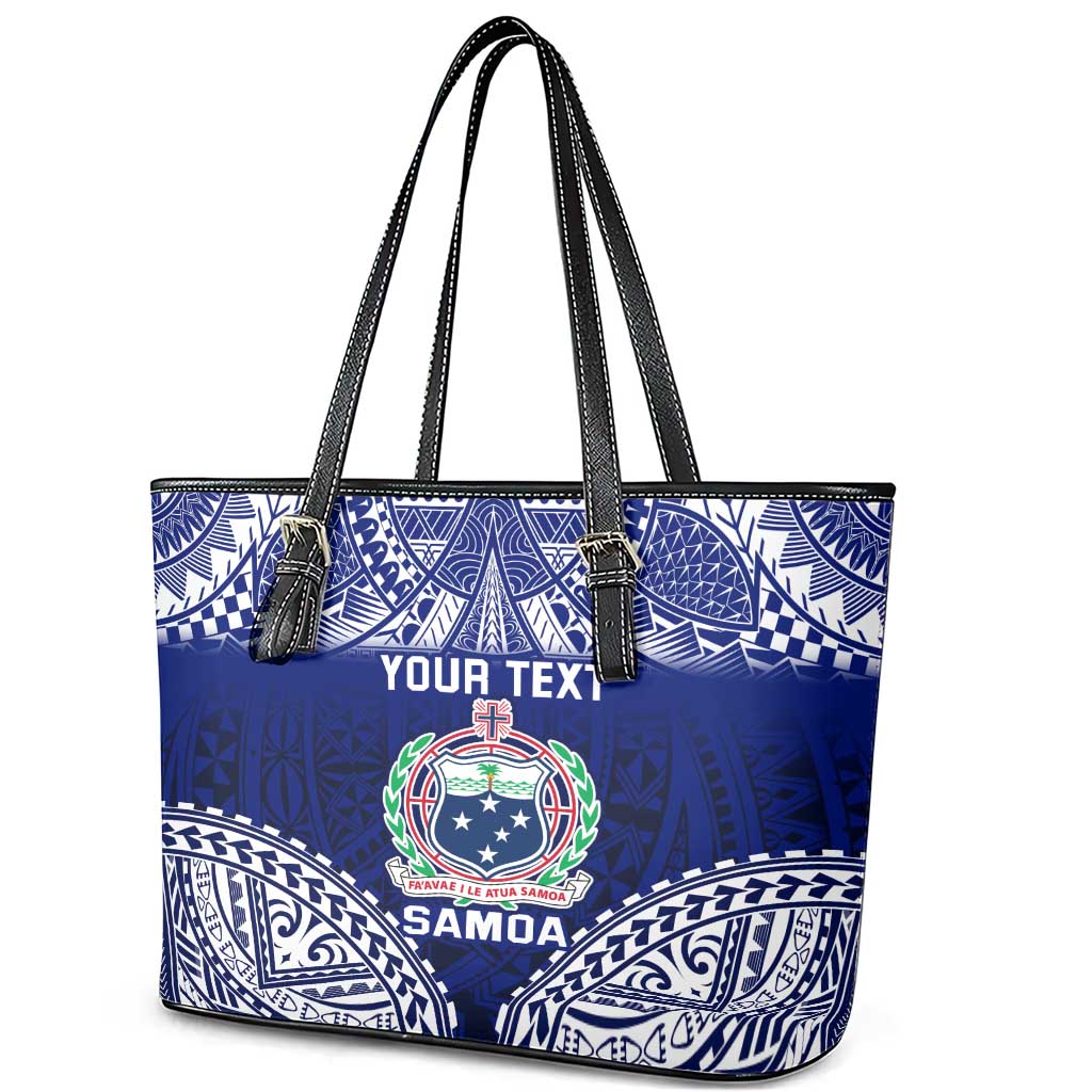 Personalised Samoa Coat Of Arms Leather Tote Bag With Polynesian Pattern Version LT9 - Polynesian Pride
