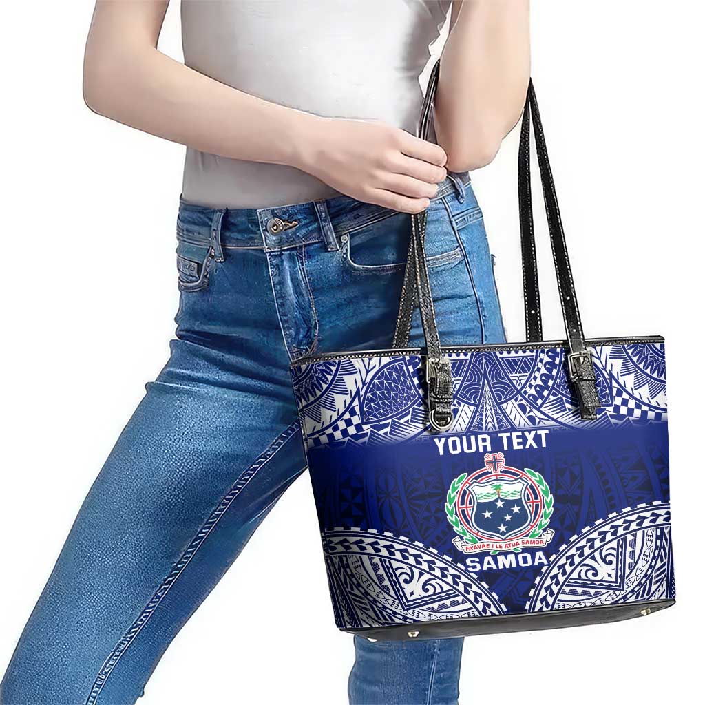 Personalised Samoa Coat Of Arms Leather Tote Bag With Polynesian Pattern Version LT9 - Polynesian Pride
