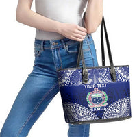 Personalised Samoa Coat Of Arms Leather Tote Bag With Polynesian Pattern Version LT9 - Polynesian Pride