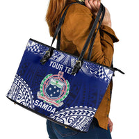 Personalised Samoa Coat Of Arms Leather Tote Bag With Polynesian Pattern Version LT9 - Polynesian Pride