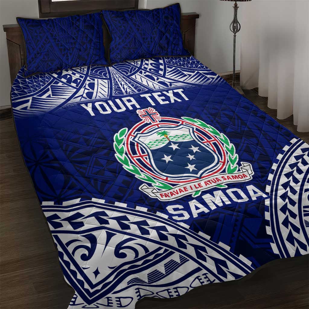Personalised Samoa Coat Of Arms Quilt Bed Set With Polynesian Pattern Version LT9 Blue - Polynesian Pride