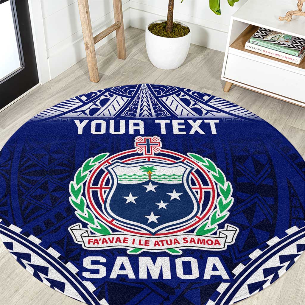 Personalised Samoa Coat Of Arms Round Carpet With Polynesian Pattern Version LT9 Blue - Polynesian Pride