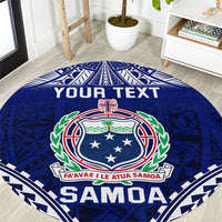 Personalised Samoa Coat Of Arms Round Carpet With Polynesian Pattern Version LT9 Blue - Polynesian Pride