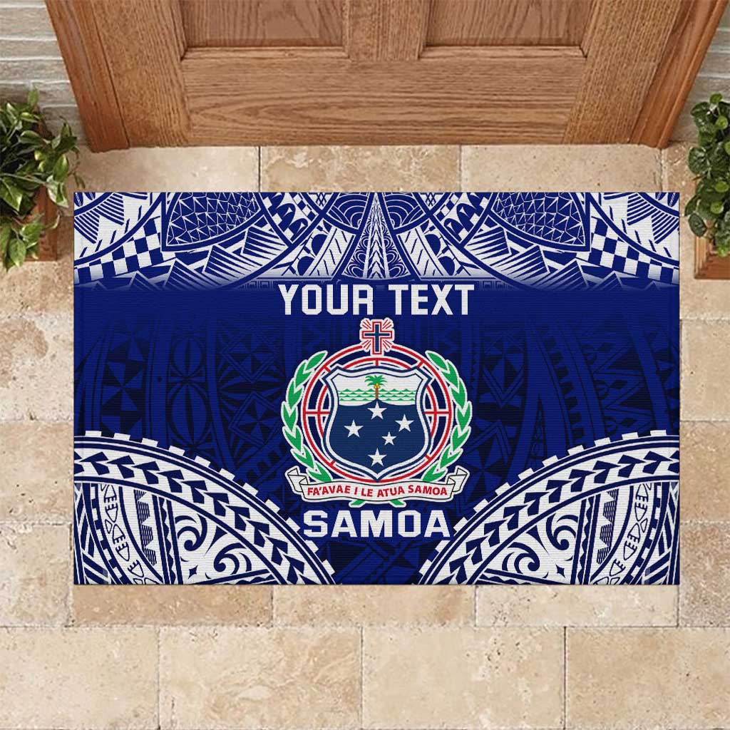 Personalised Samoa Coat Of Arms Rubber Doormat With Polynesian Pattern Version LT9 Blue - Polynesian Pride