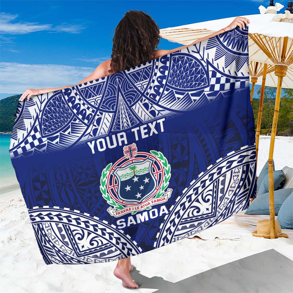 Personalised Samoa Coat Of Arms Sarong With Polynesian Pattern Version LT9 One Size 44 x 66 inches Blue - Polynesian Pride