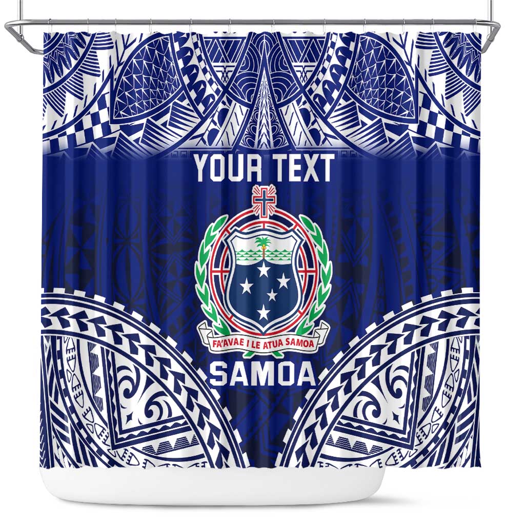 Personalised Samoa Coat Of Arms Shower Curtain With Polynesian Pattern Version