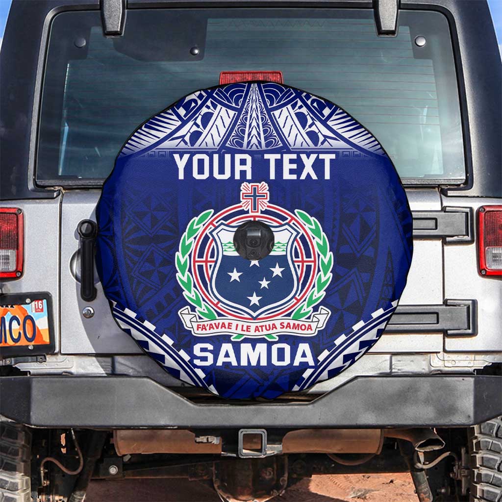 Personalised Samoa Coat Of Arms Spare Tire Cover With Polynesian Pattern Version