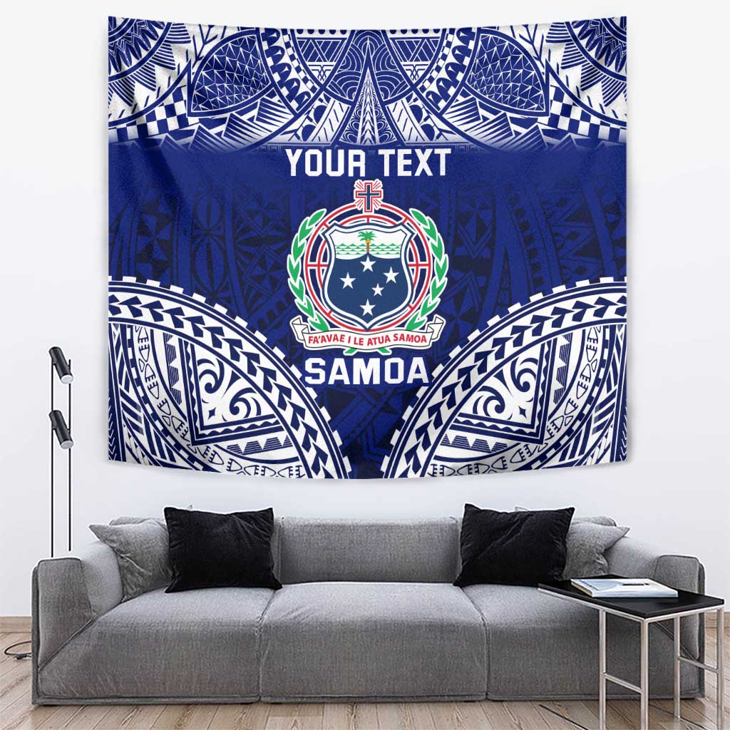 Personalised Samoa Coat Of Arms Tapestry With Polynesian Pattern Version LT9 Blue - Polynesian Pride