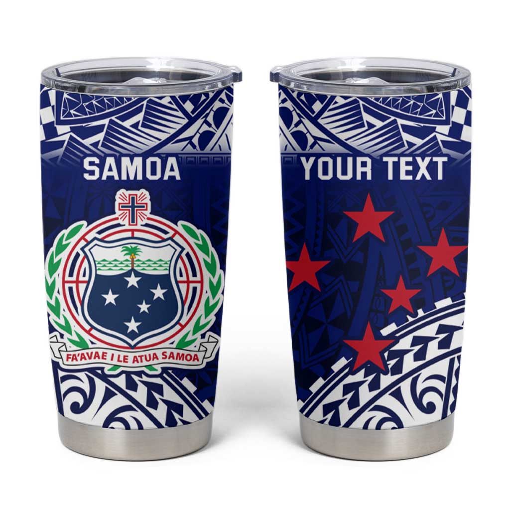 Personalised Samoa Coat Of Arms Tumbler Cup With Polynesian Pattern Version LT9 Blue - Polynesian Pride
