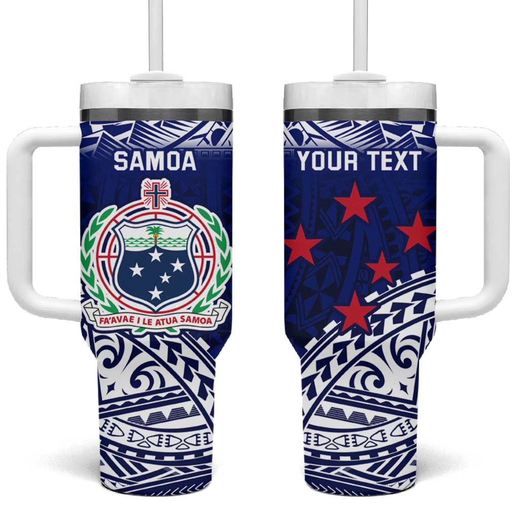 Personalised Samoa Coat Of Arms Tumbler With Handle With Polynesian Pattern Version LT9 One Size: 40 oz Blue - Polynesian Pride