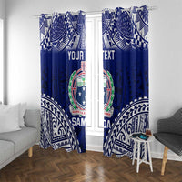 Personalised Samoa Coat Of Arms Window Curtain With Polynesian Pattern Version LT9 With Grommets Blue - Polynesian Pride