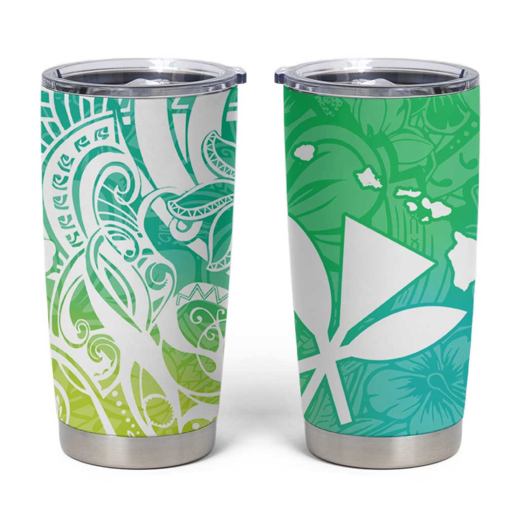 Polynesian Tribal Plumeria Tumbler Cup with Hawaii Kanaka Maoli Green Gradient Version LT9 Green - Polynesian Pride