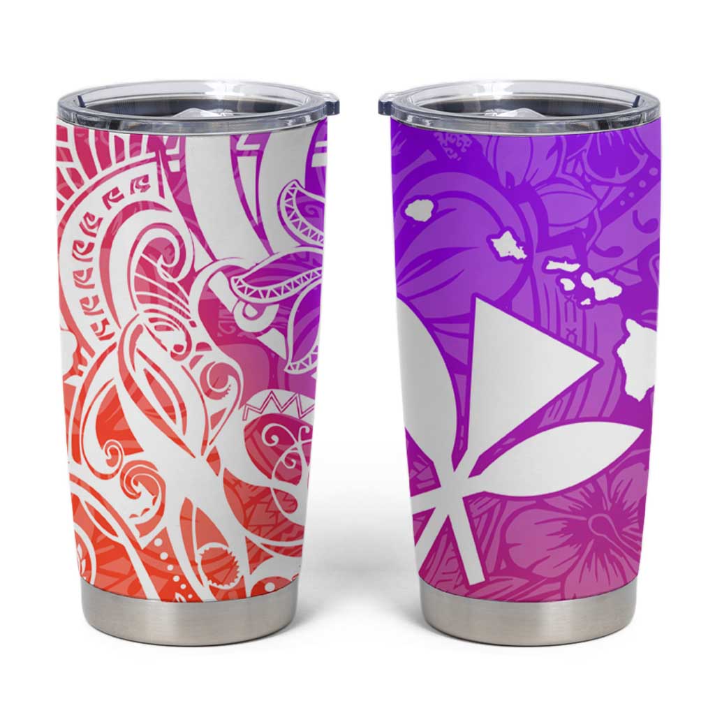 Polynesian Tribal Plumeria Tumbler Cup with Hawaii Kanaka Maoli Purple Gradient Version LT9 Purple Gradient - Polynesian Pride