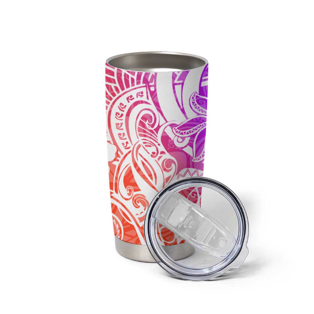 Polynesian Tribal Plumeria Tumbler Cup with Hawaii Kanaka Maoli Purple Gradient Version LT9 - Polynesian Pride