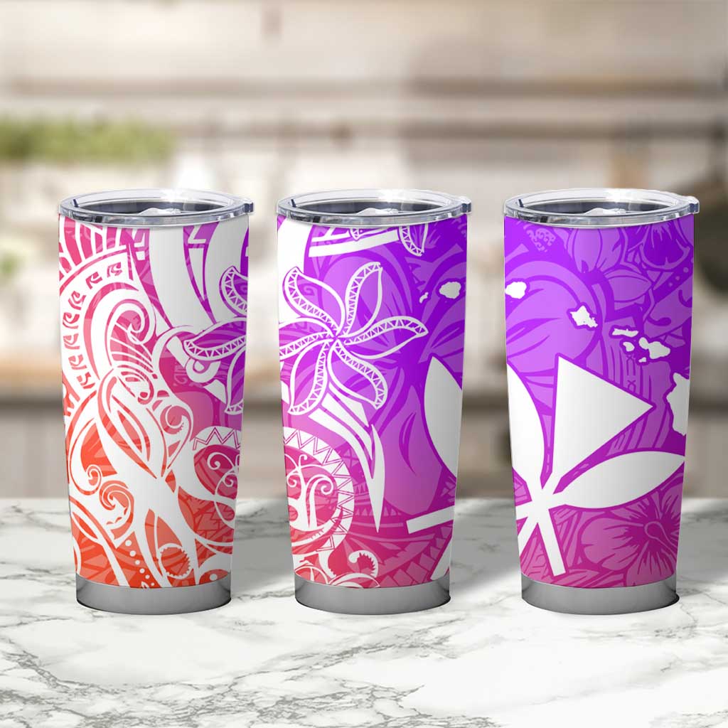 Polynesian Tribal Plumeria Tumbler Cup with Hawaii Kanaka Maoli Purple Gradient Version LT9 - Polynesian Pride