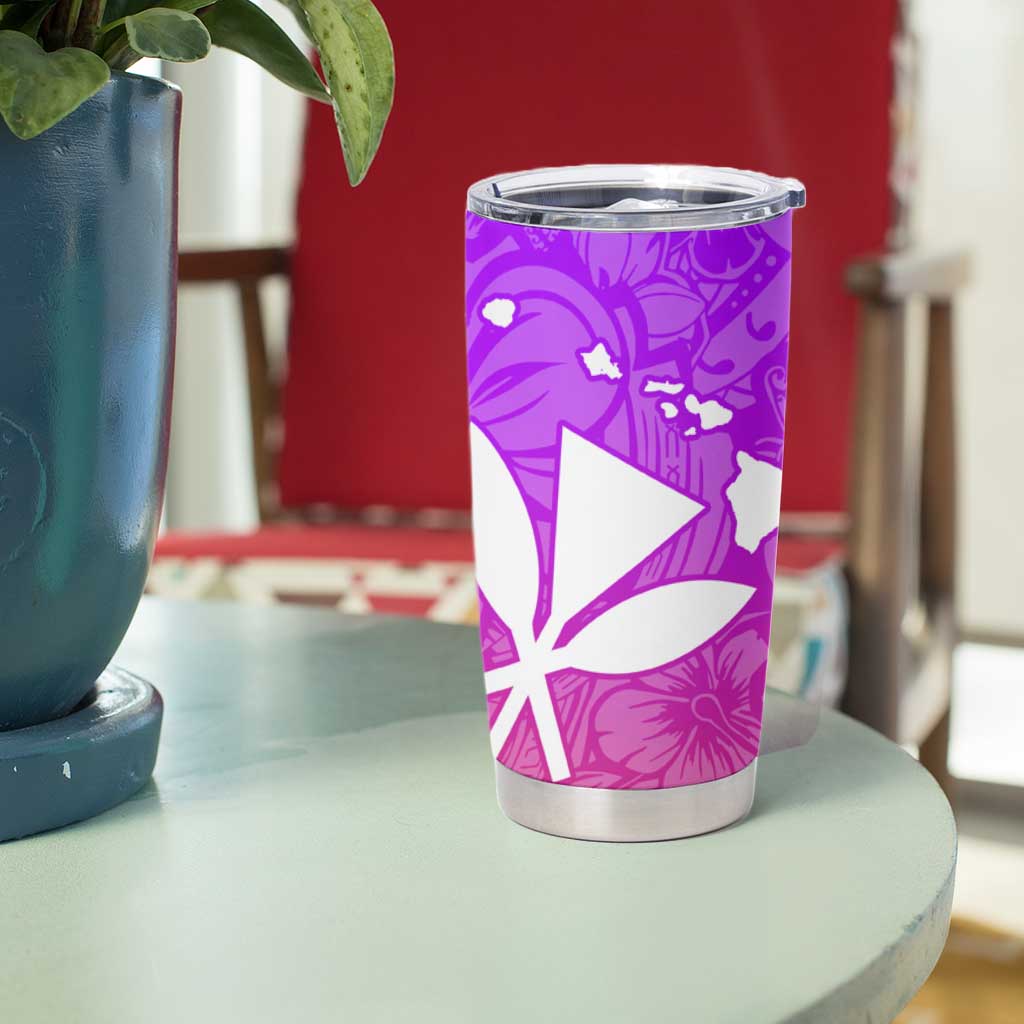 Polynesian Tribal Plumeria Tumbler Cup with Hawaii Kanaka Maoli Purple Gradient Version LT9 - Polynesian Pride