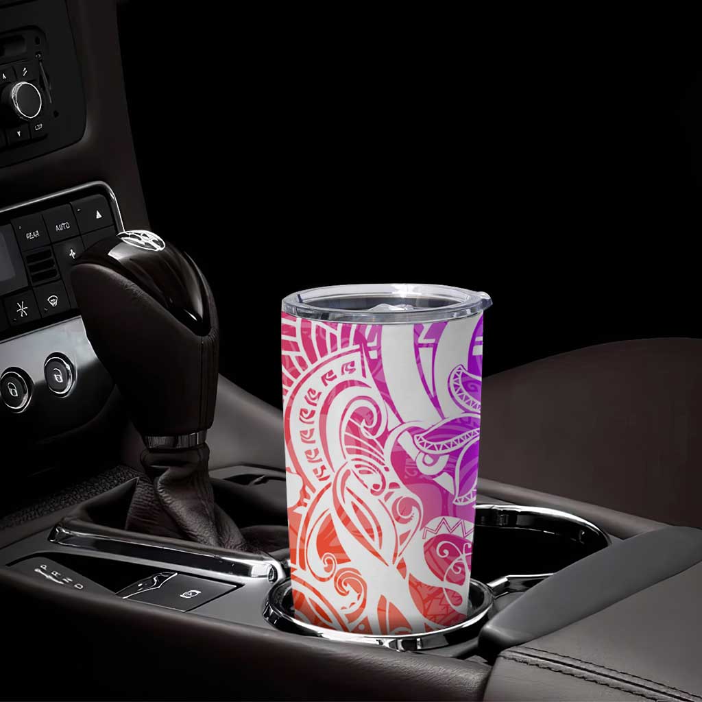 Polynesian Tribal Plumeria Tumbler Cup with Hawaii Kanaka Maoli Purple Gradient Version LT9 - Polynesian Pride
