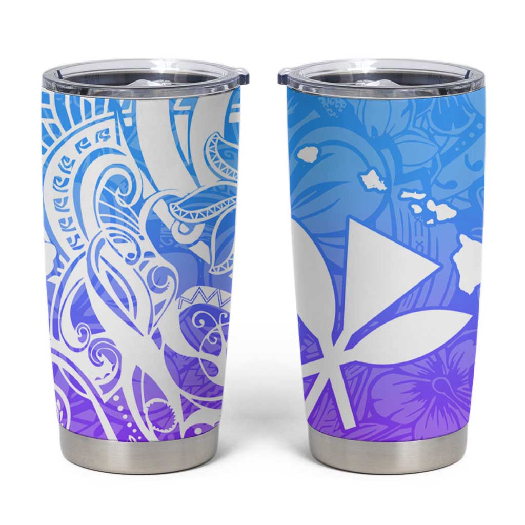 Polynesian Tribal Plumeria Tumbler Cup with Hawaii Kanaka Maoli Blue Gradient Version LT9 Blue - Polynesian Pride