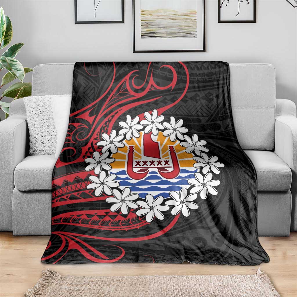 Tahitian Coat Of Arm and Tiare Flower Blanket Polynesian Tribal Tattoo LT9 - Polynesian Pride