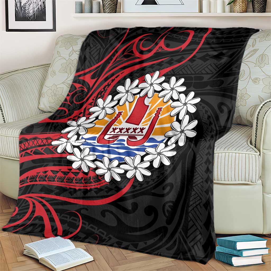 Tahitian Coat Of Arm and Tiare Flower Blanket Polynesian Tribal Tattoo LT9 - Polynesian Pride