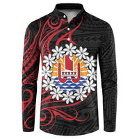 Tahitian Coat Of Arm and Tiare Flower Button Sweatshirt Polynesian Tribal Tattoo LT9 Black - Polynesian Pride
