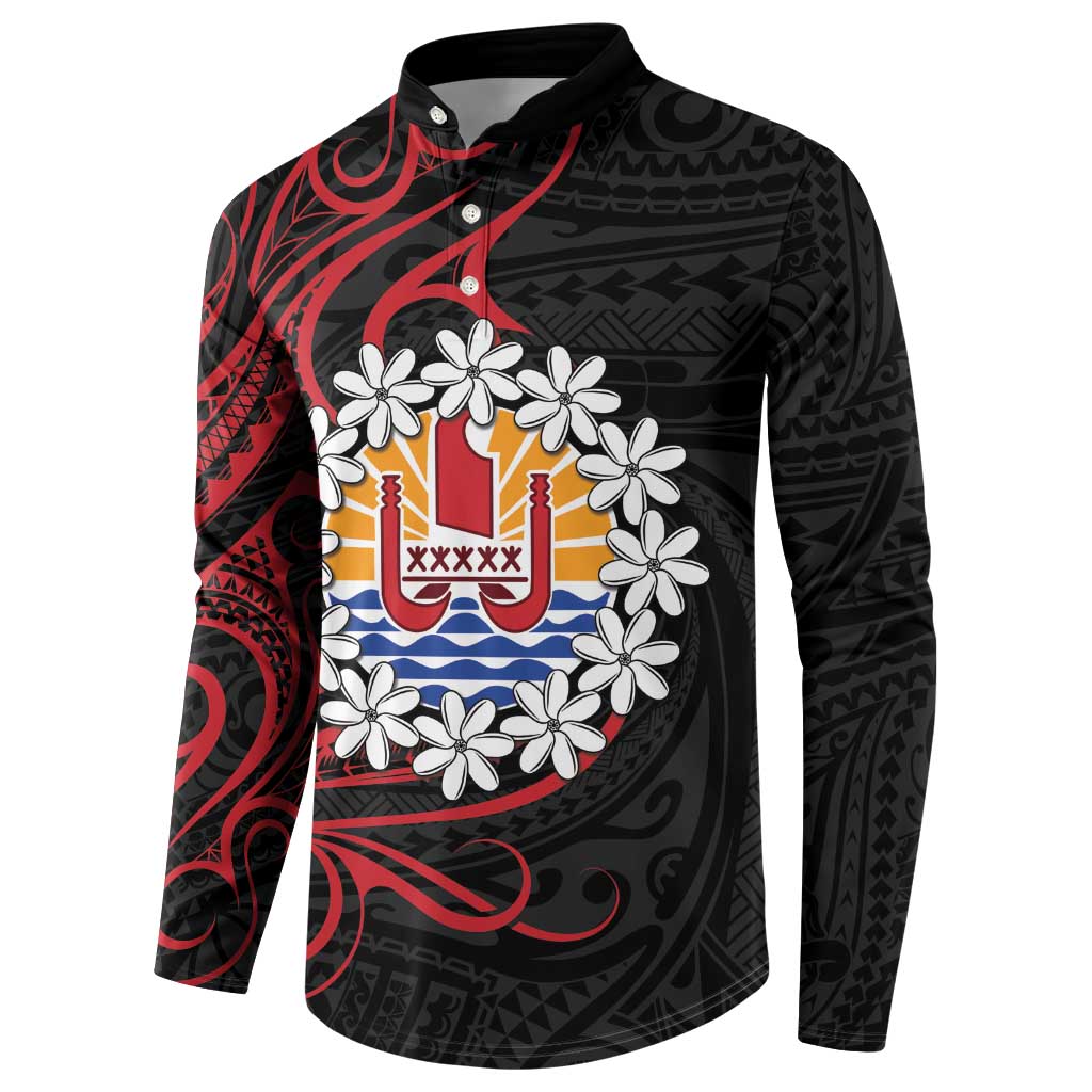 Tahitian Coat Of Arm and Tiare Flower Button Sweatshirt Polynesian Tribal Tattoo LT9 - Polynesian Pride