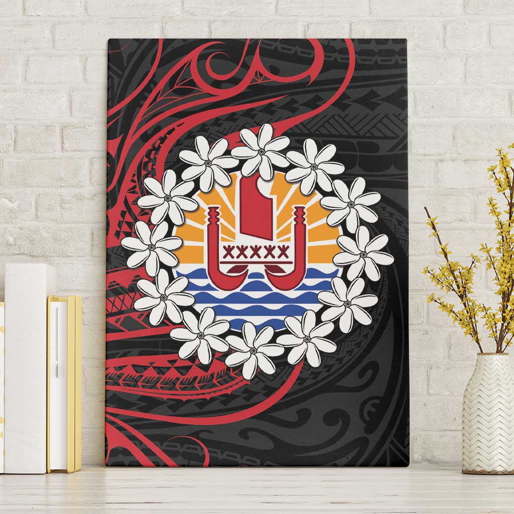 Tahitian Coat Of Arm and Tiare Flower Canvas Wall Art Polynesian Tribal Tattoo LT9 Without Frame Black - Polynesian Pride
