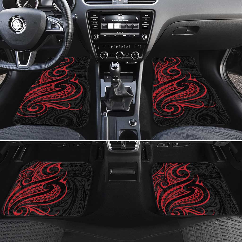 Tahitian Coat Of Arm and Tiare Flower Car Mats Polynesian Tribal Tattoo LT9 Set 4pcs Black - Polynesian Pride