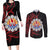 Tahitian Coat Of Arm and Tiare Flower Couples Matching Long Sleeve Bodycon Dress and Long Sleeve Button Shirt Polynesian Tribal Tattoo