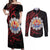 Tahitian Coat Of Arm and Tiare Flower Couples Matching Off Shoulder Maxi Dress and Long Sleeve Button Shirt Polynesian Tribal Tattoo