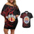 Tahitian Coat Of Arm and Tiare Flower Couples Matching Off Shoulder Short Dress and Hawaiian Shirt Polynesian Tribal Tattoo