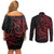 Tahitian Coat Of Arm and Tiare Flower Couples Matching Off Shoulder Short Dress and Long Sleeve Button Shirt Polynesian Tribal Tattoo