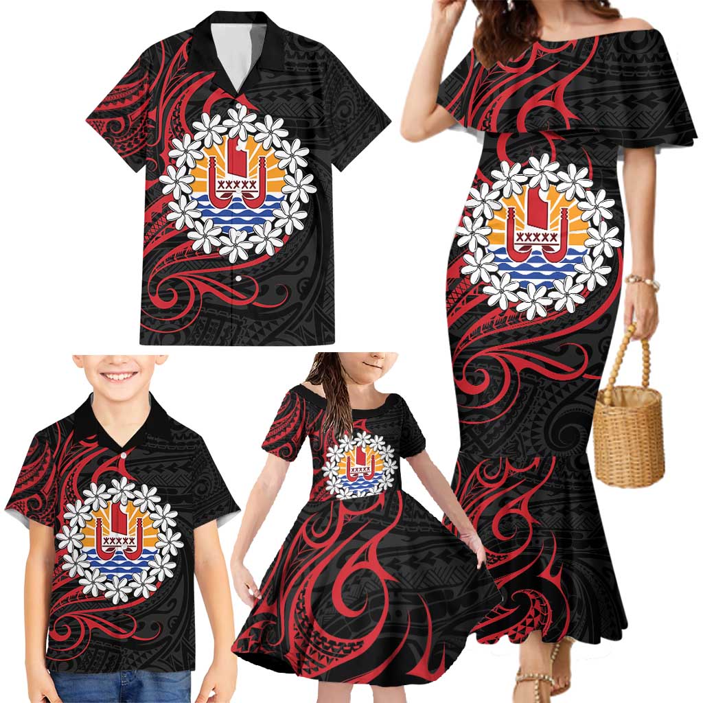 Tahitian Coat Of Arm and Tiare Flower Family Matching Mermaid Dress and Hawaiian Shirt Polynesian Tribal Tattoo